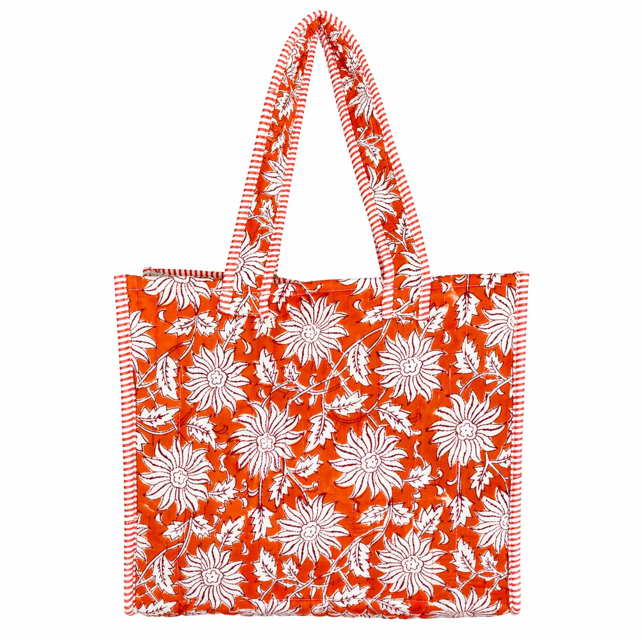 Orange Charm Block-Printed Quilted Mini Tote