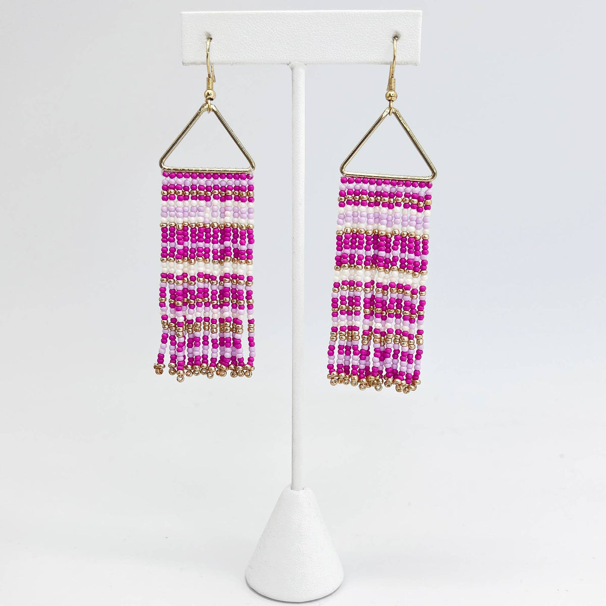 Seed Bead Color Waterfall Earrings - Pink