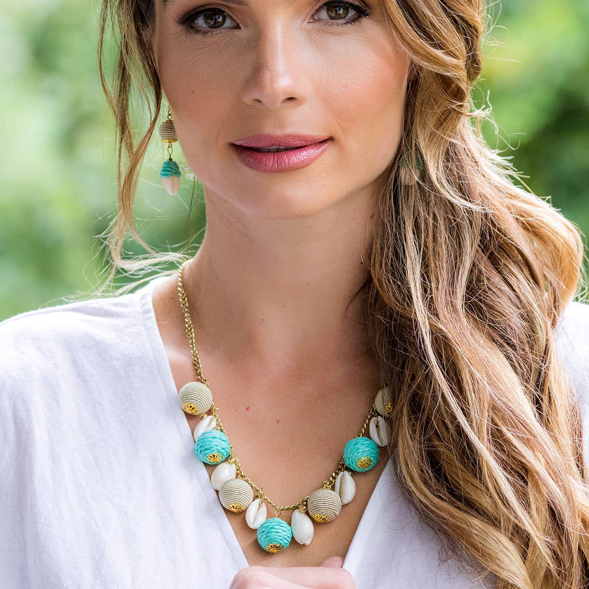 Sachi Turquoise Waters Necklace - Circles and Shell Beads