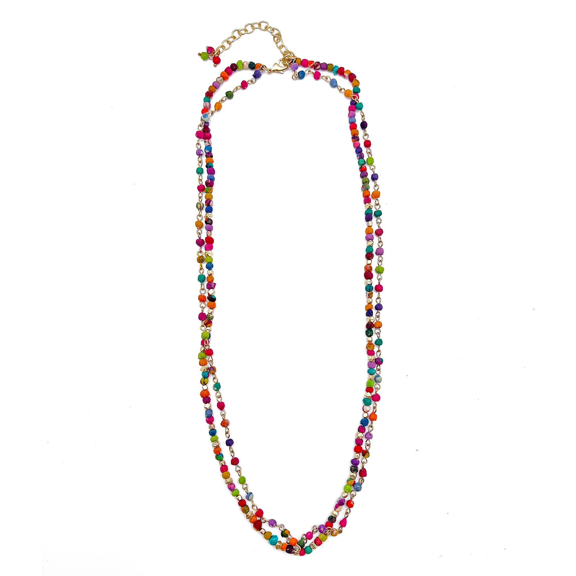 Aasha Double Layer Long Beaded Kantha Handcrafted Necklace