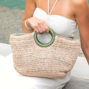 Cali Basket Raffia Bag with Colorful Wrapped Wooden Handle