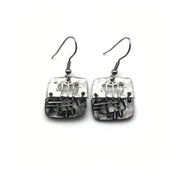 Pewter Earrings - Hatched Square