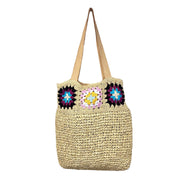 Nola Cotton Crochet and Raffia Shoulder Bags - Beige