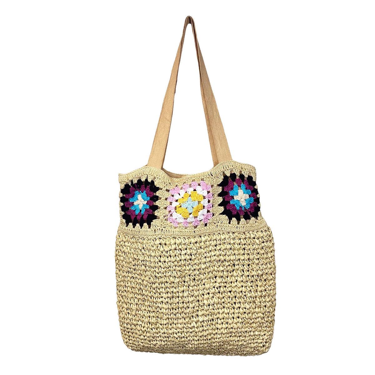 Nola Cotton Crochet and Raffia Shoulder Bags - Beige