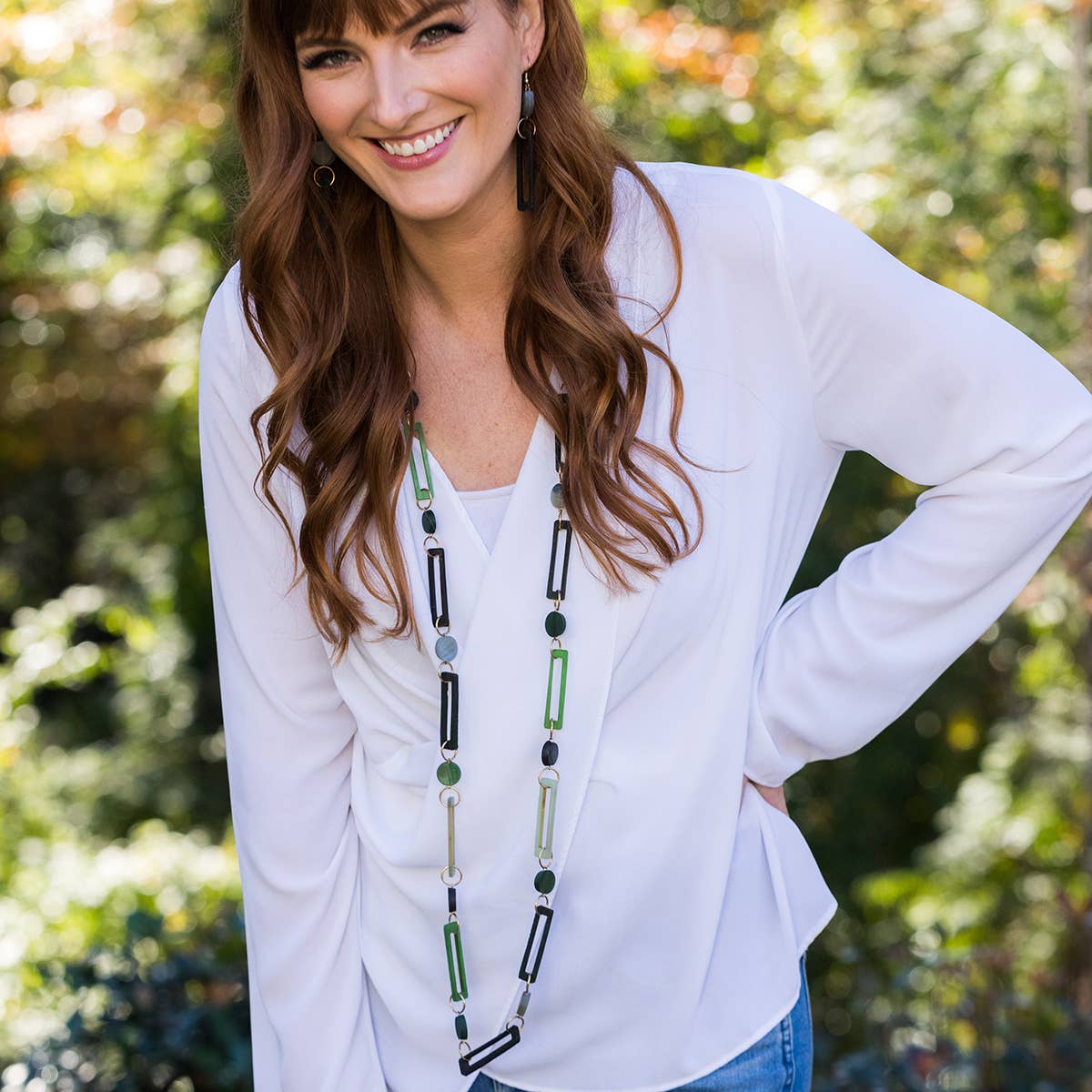 Omala Misty Greens Collection Necklace - Rectangles & Dots