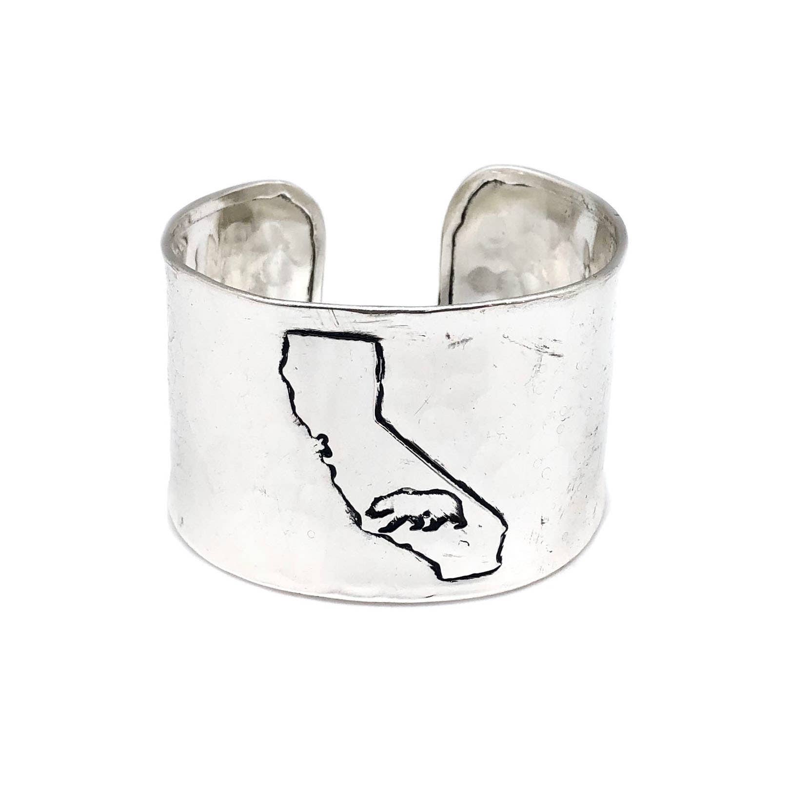 Silver Adjustable Cuff Bracelet - California with Bear