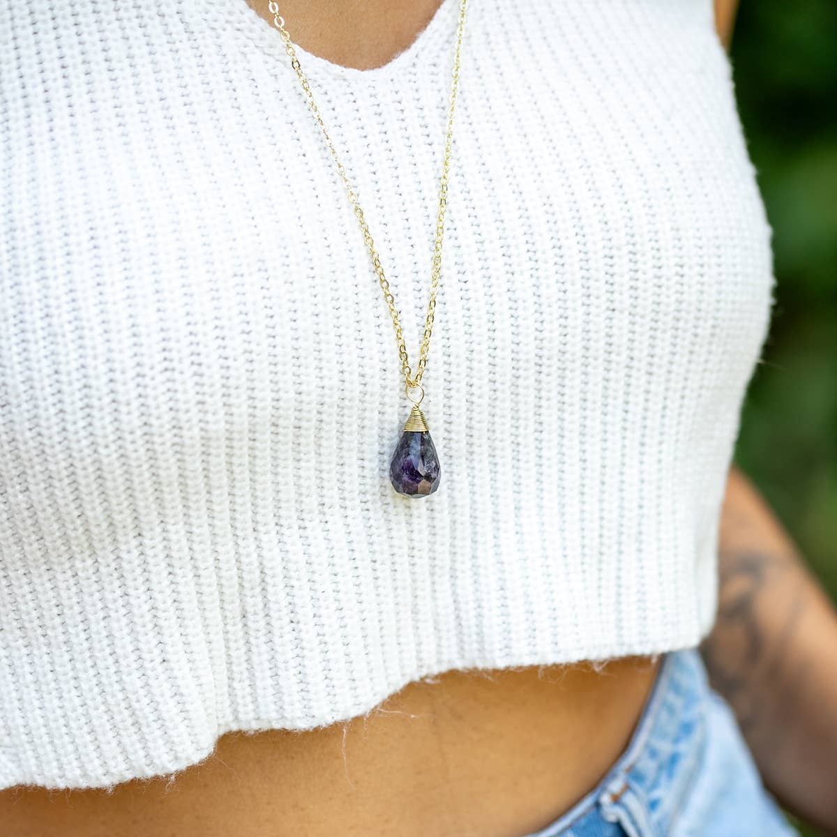 Gold-Plated Amethyst Teardrop Necklace