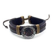 Pull Tie Leather Bracelet - Bear Paw in Circle