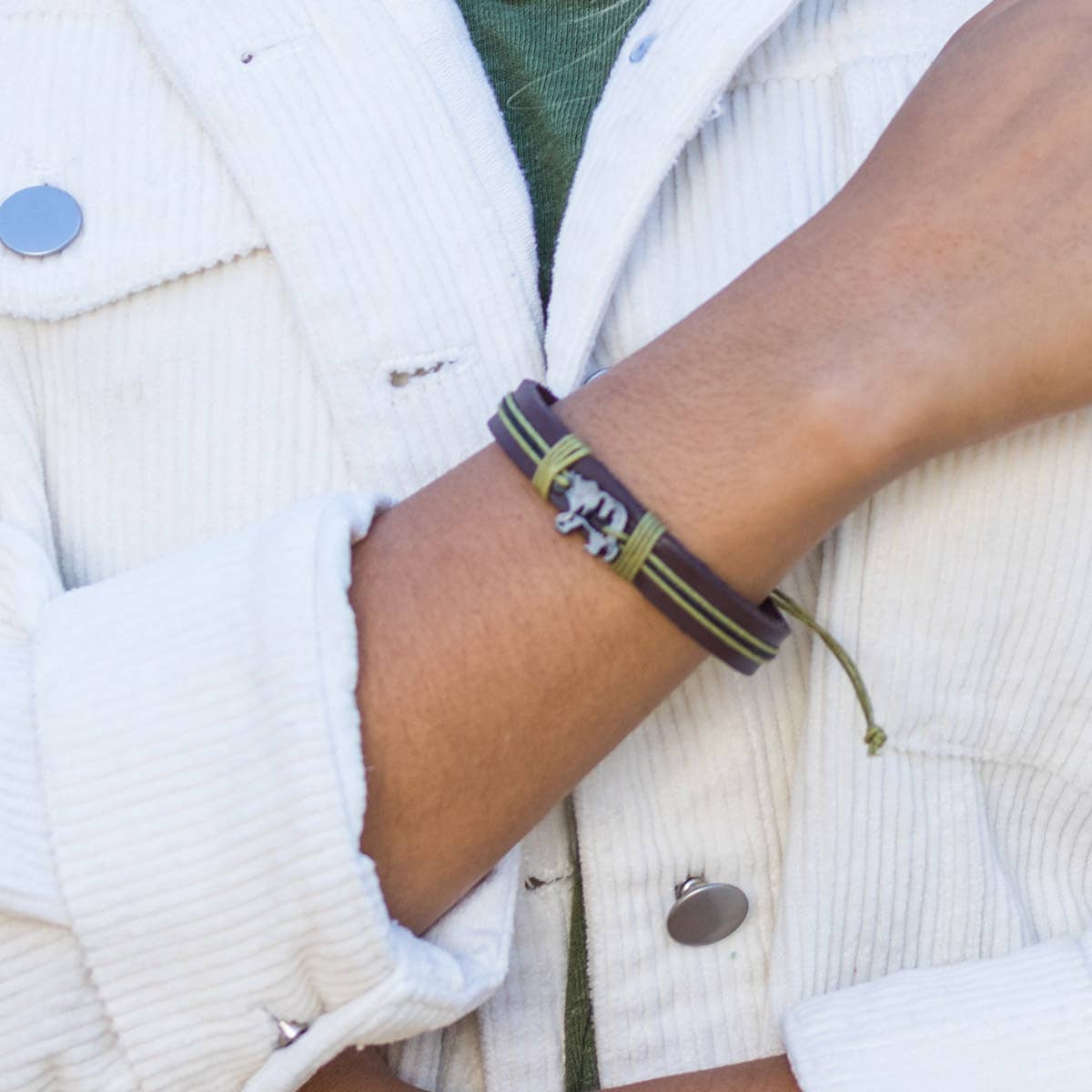 Pull Tie Leather Bracelet - Tree Cutout Inside Bear