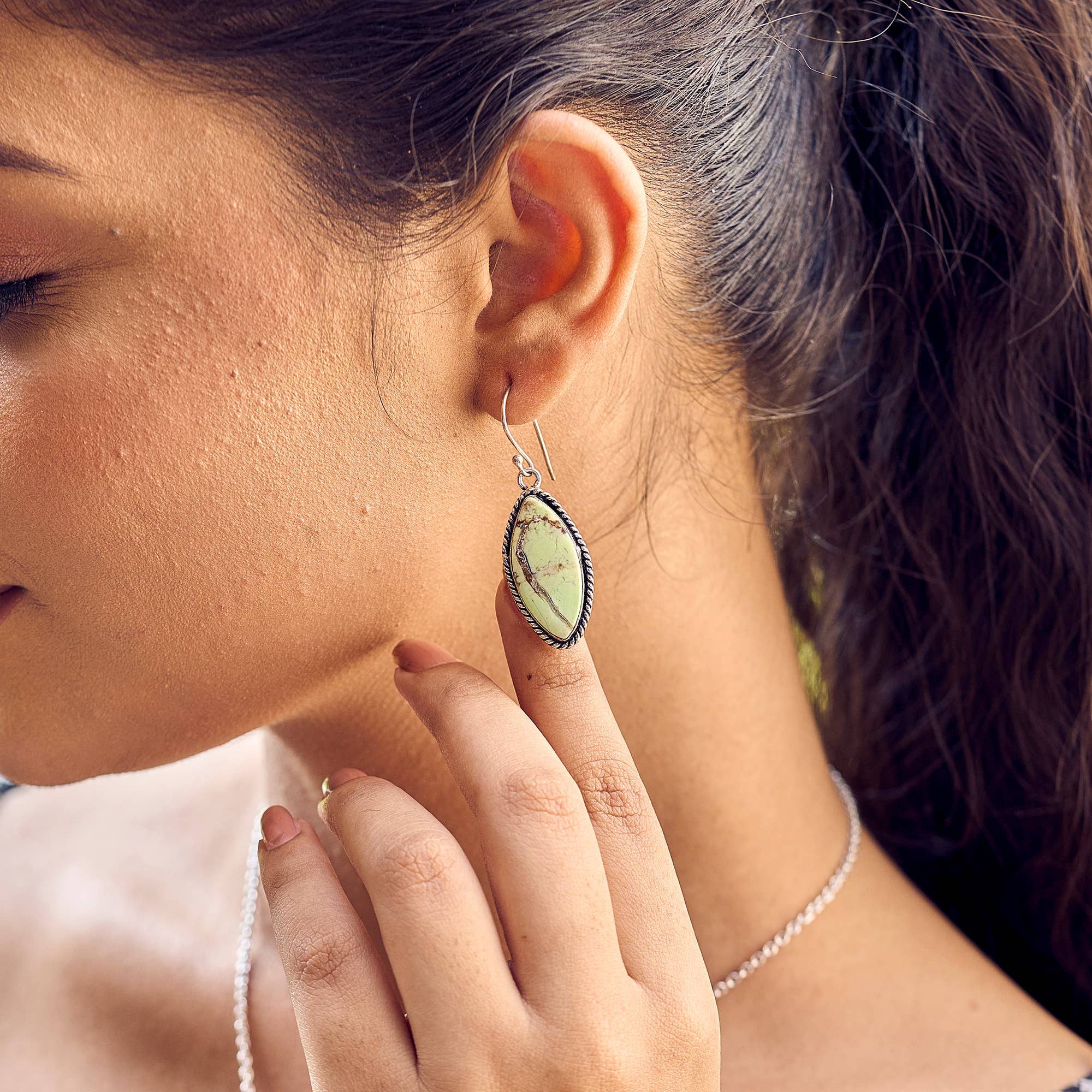 Handcrafted Semiprecious Stone Earrings - Lemon Chrysoprase