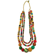 Aasha Triple Strand Mixed Beads Kantha Handcrafted Necklace