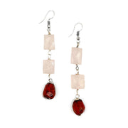Banjara Cascading Stones Earrings - Rose Quartz, Red Jasper