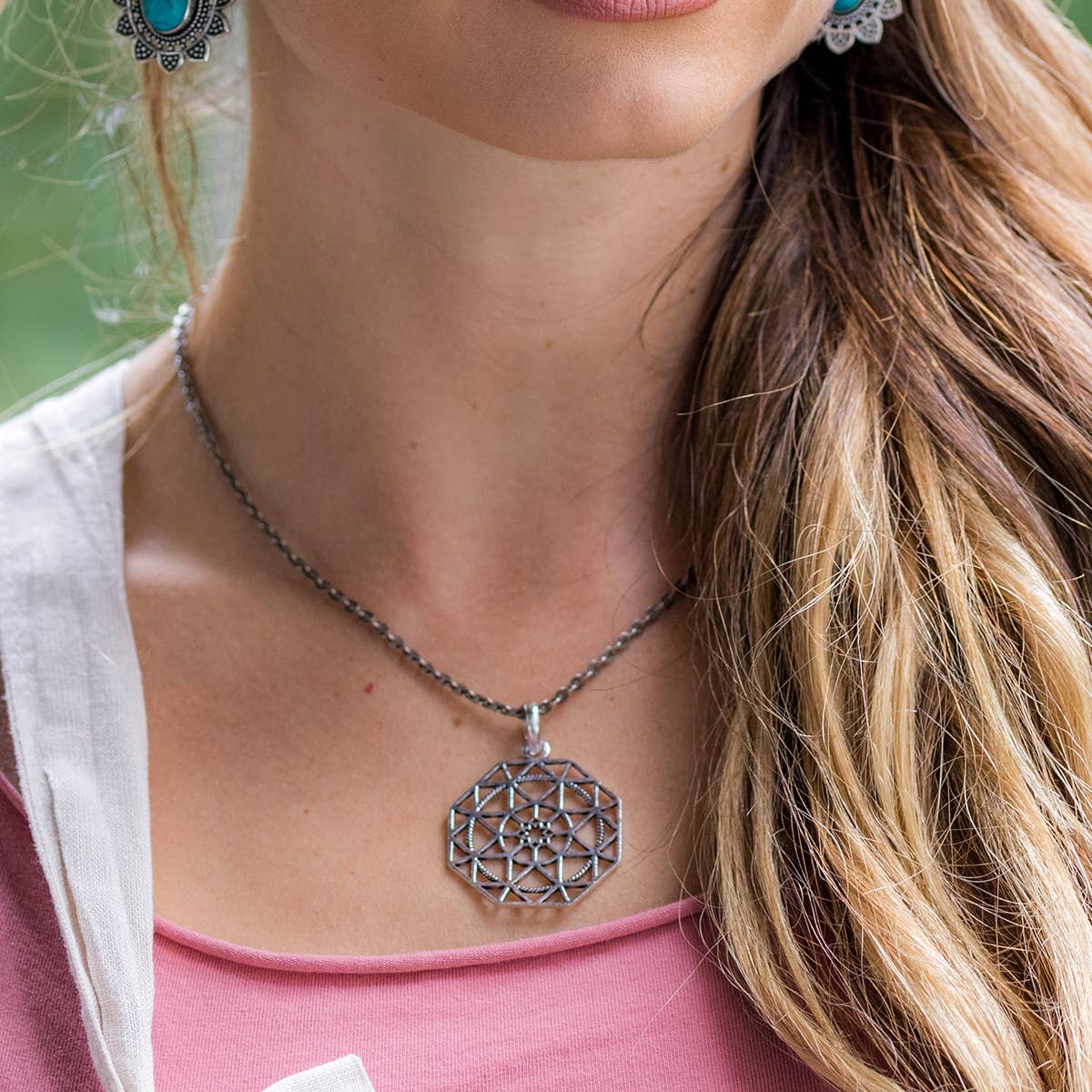 Tanvi Collection Necklace - Silver Geometric Octagon