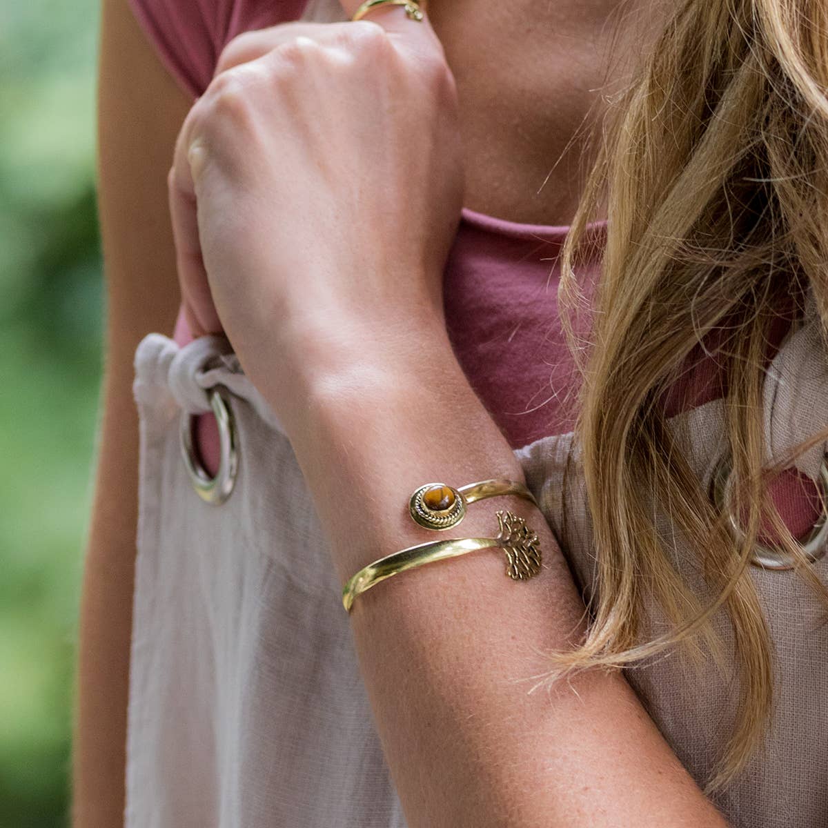 Tanvi Collection Bangle Bracelet - Gold with Tigerseye