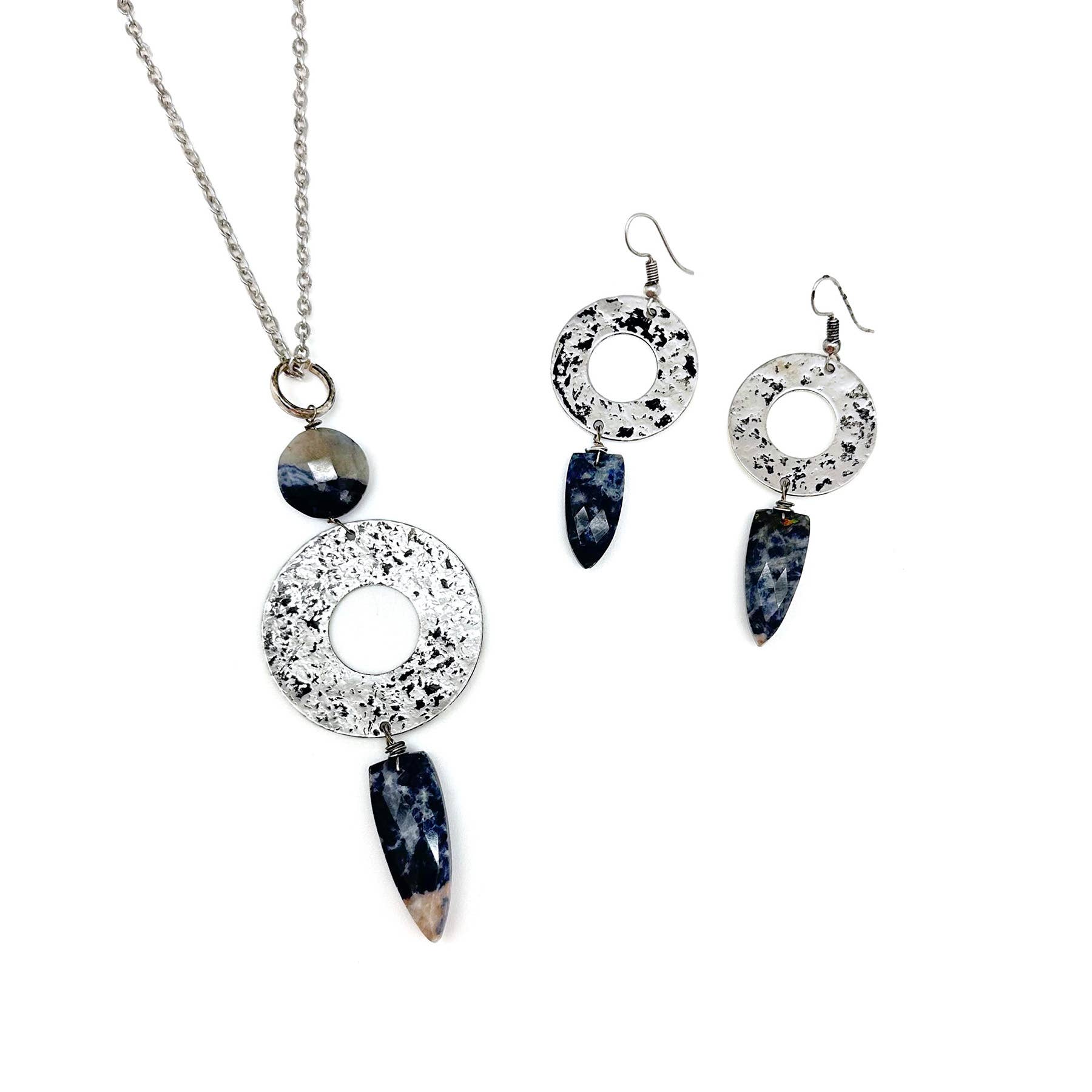 Banjara Collection Earrings - Sodalite, Silver Open Rings