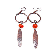 Banjara Earrings - Hammered Copper and Carnelian Beads