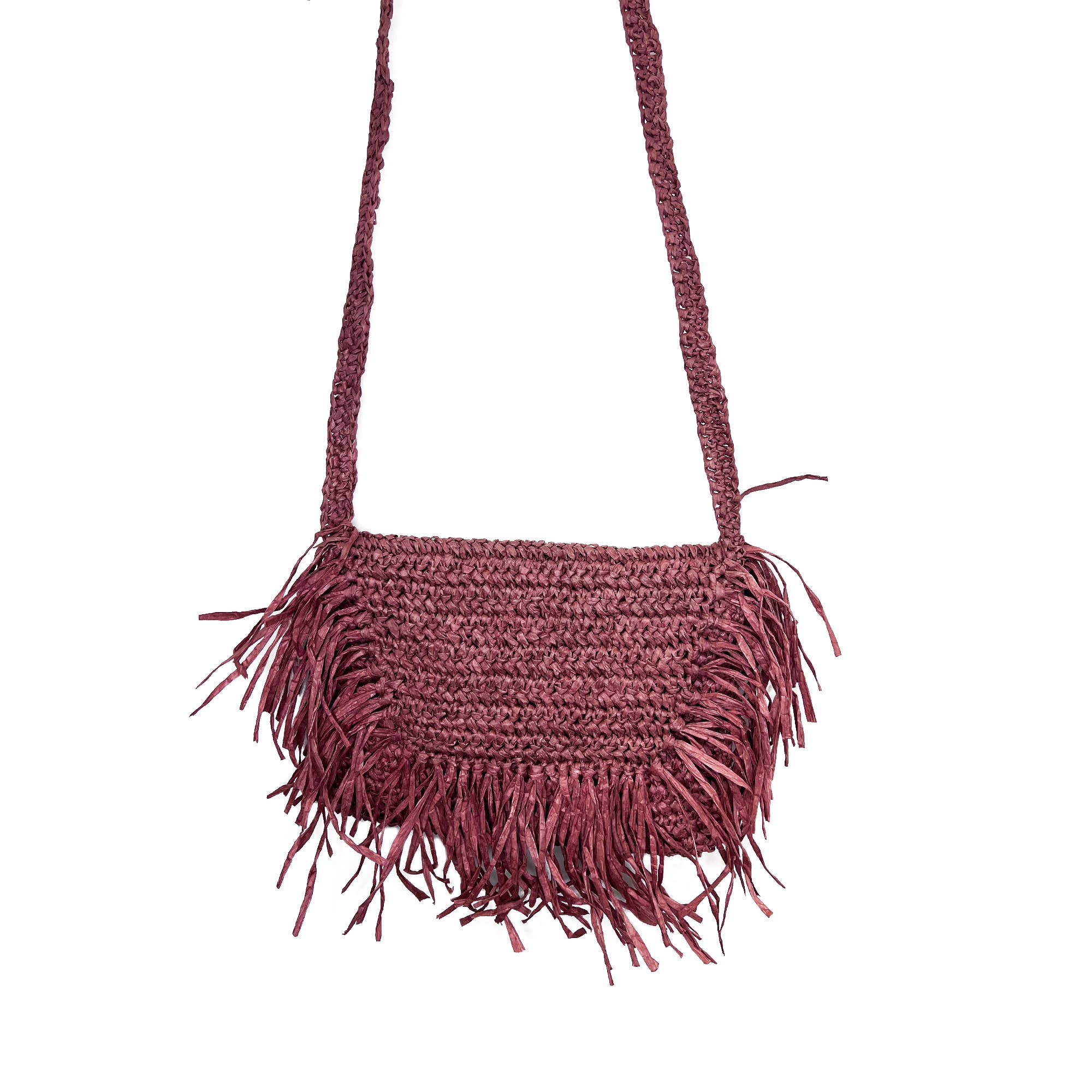 Rhea Bag - Raffia Fringe Envelope Crossbody Bag - Pink