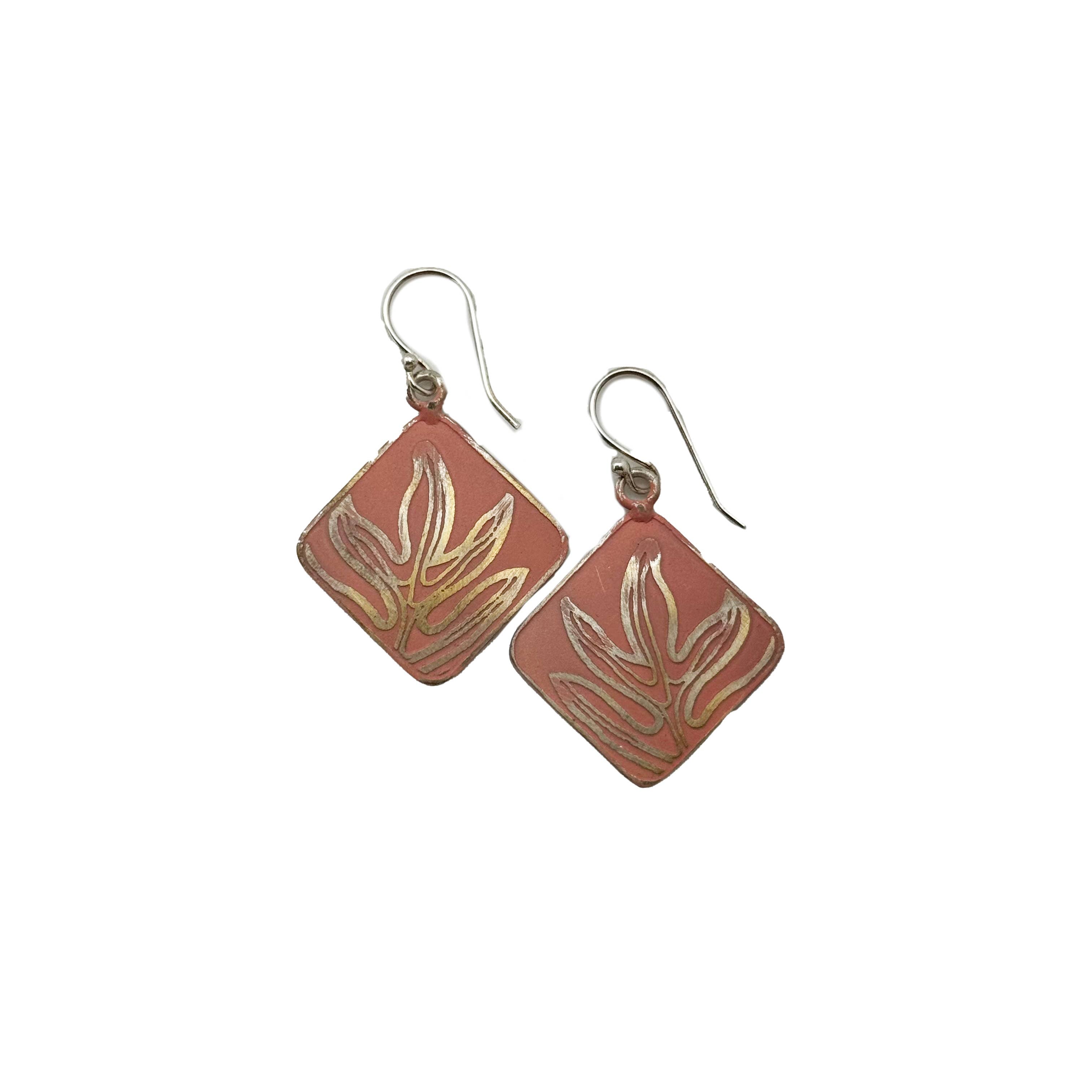 Handcrafted Silver Patina Coral Leaf Earrings