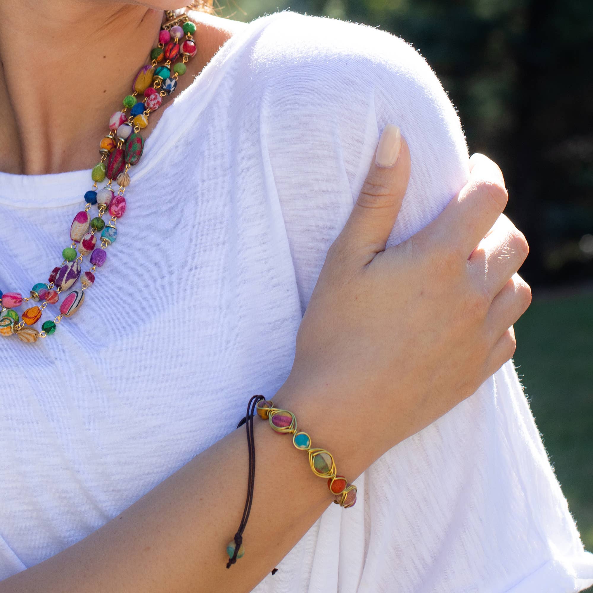 Aasha Multiple Wrapped Beads Pull Tie Bracelet