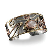 Mixed Metal Cuff Bracelet - Rose Quartz