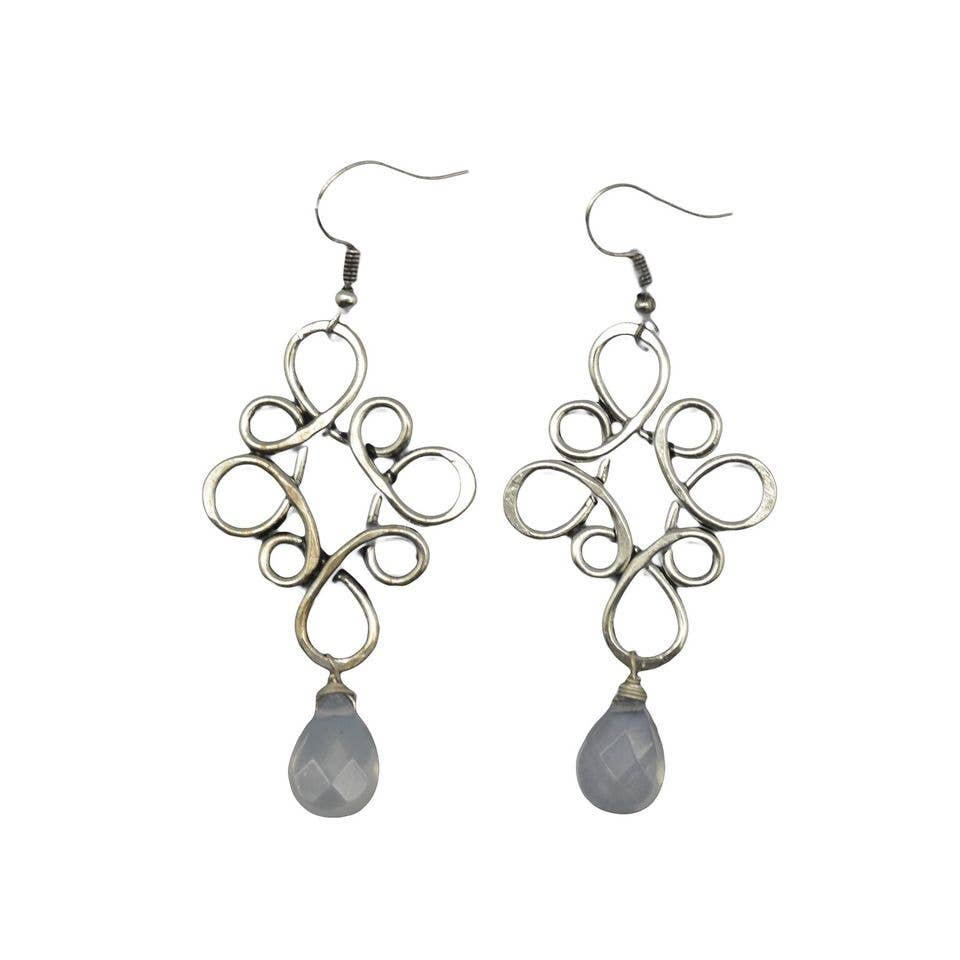 Handcrafted Antique Silver Curls Opal Earrings