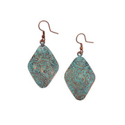 Copper Patina Earrings - Aqua Floral Paisley Diamond