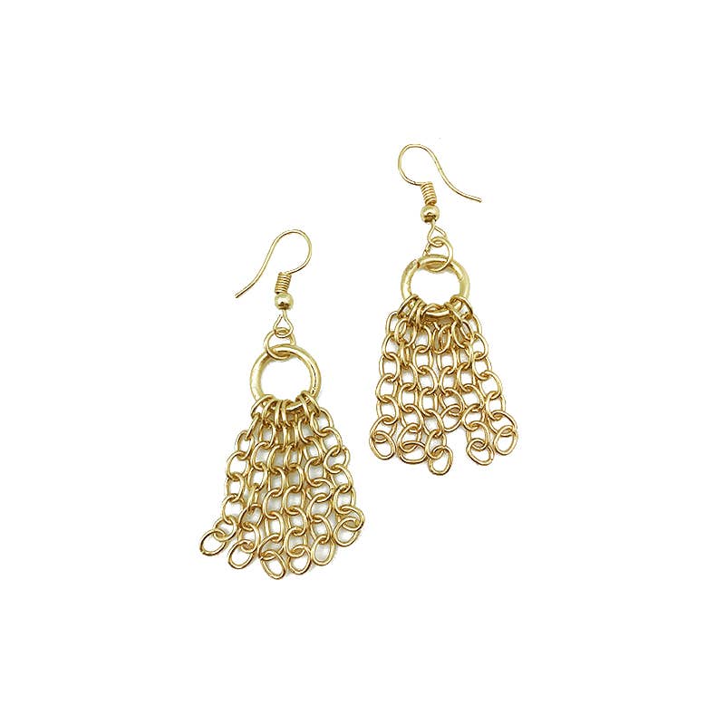 Brass Chain-Link Earrings - Multilayered Chains