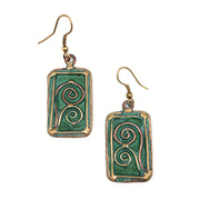 Brass Patina Earrings - Green With Double Spiral