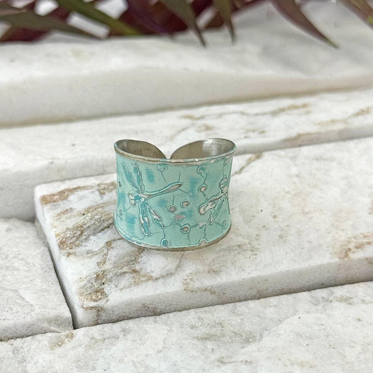 Handcrafted Mint Green Dragonfly Patina Ring