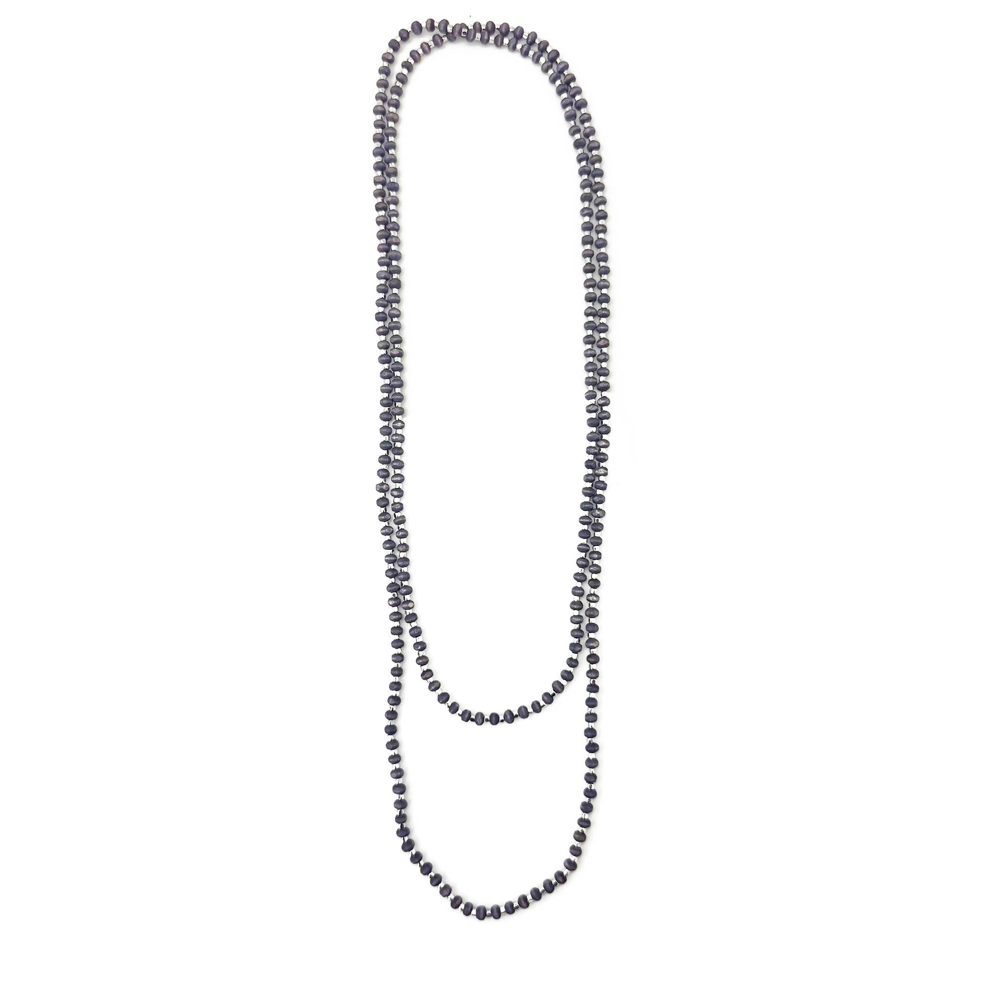 Sachi Long Wood Bead Necklace - Purple