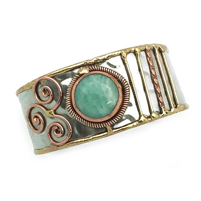 Mixed Metal Cuff Bracelet - Amazonite