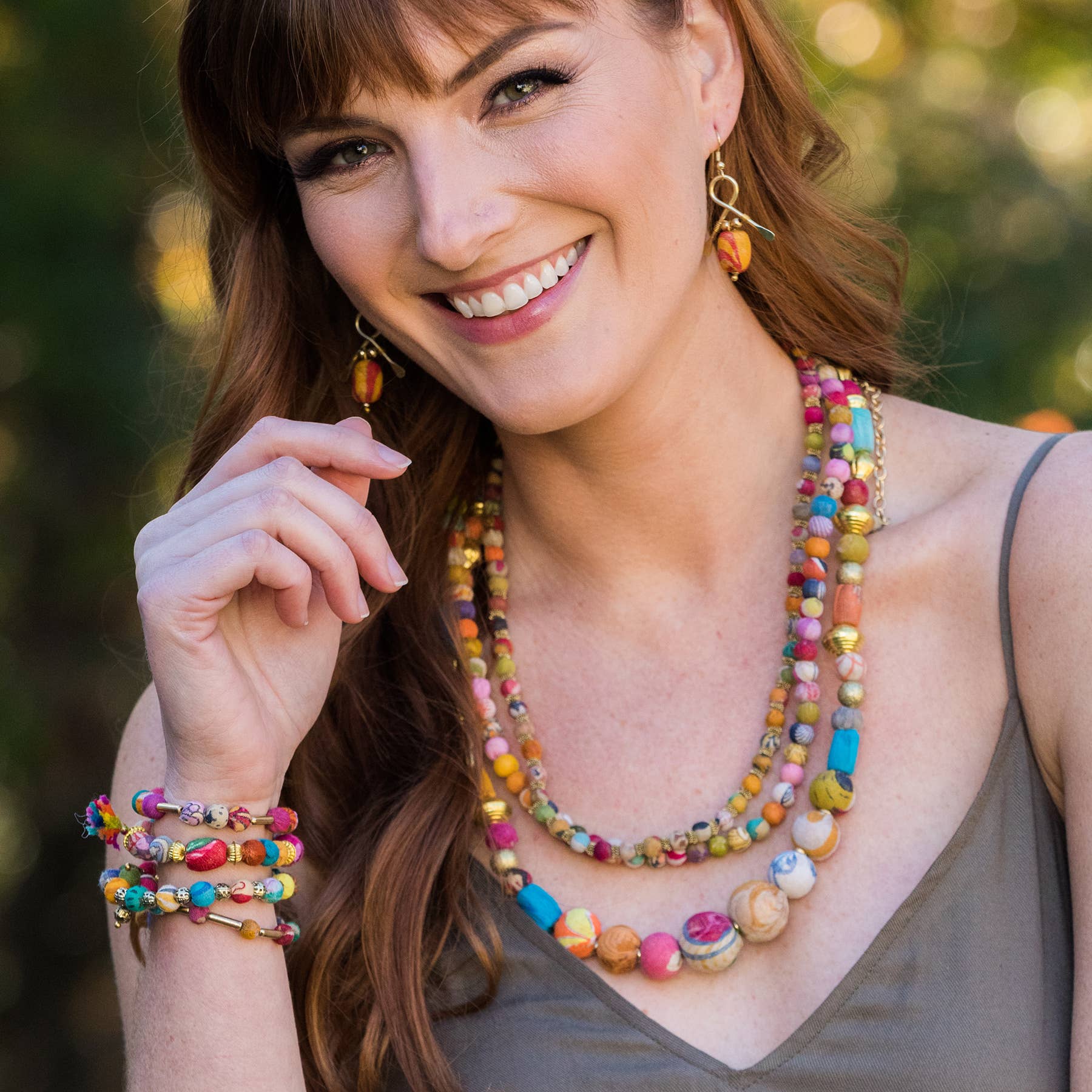 Aasha Triple Strand Mixed Beads Kantha Handcrafted Necklace