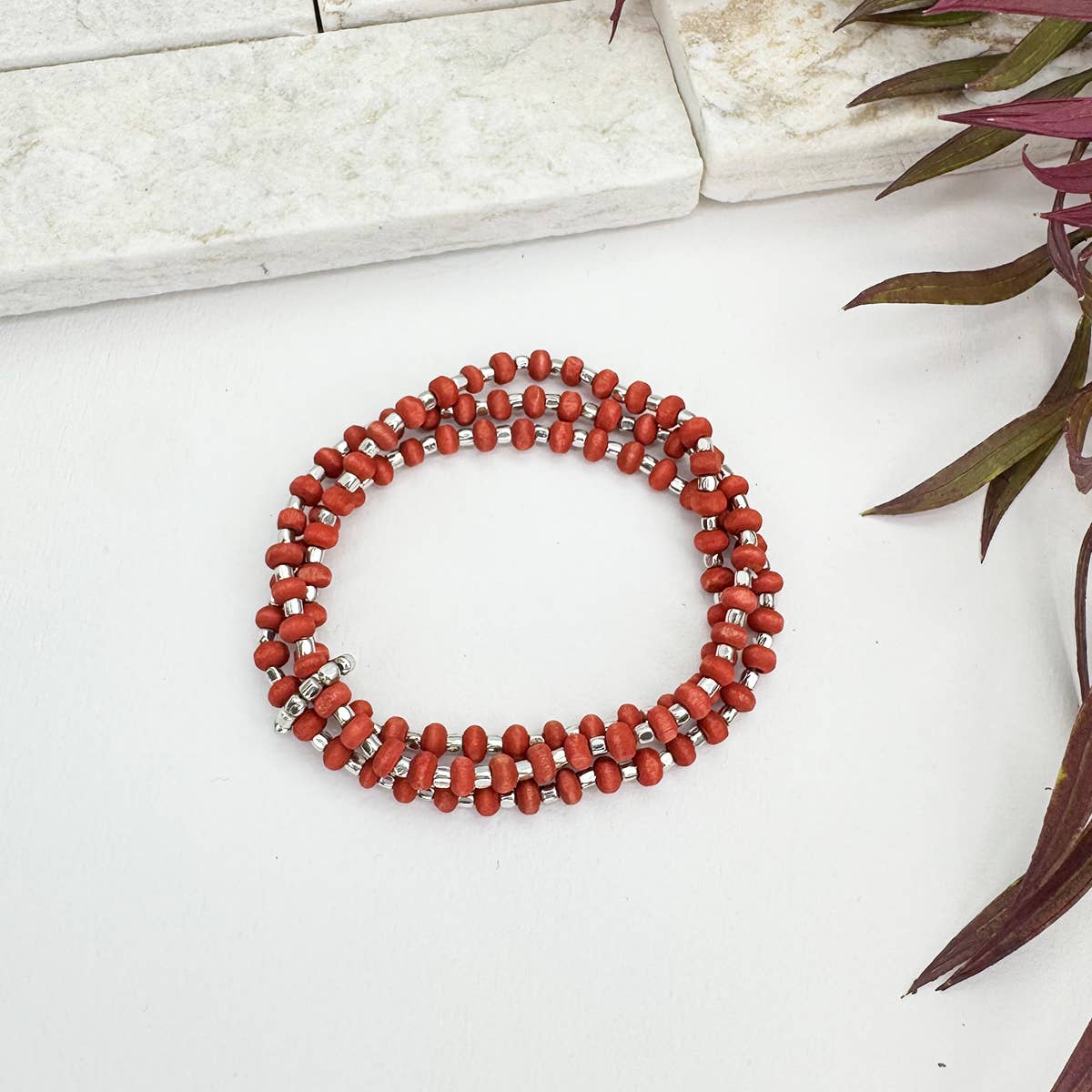 Sachi Wood Bead Wrap Bracelet - Red