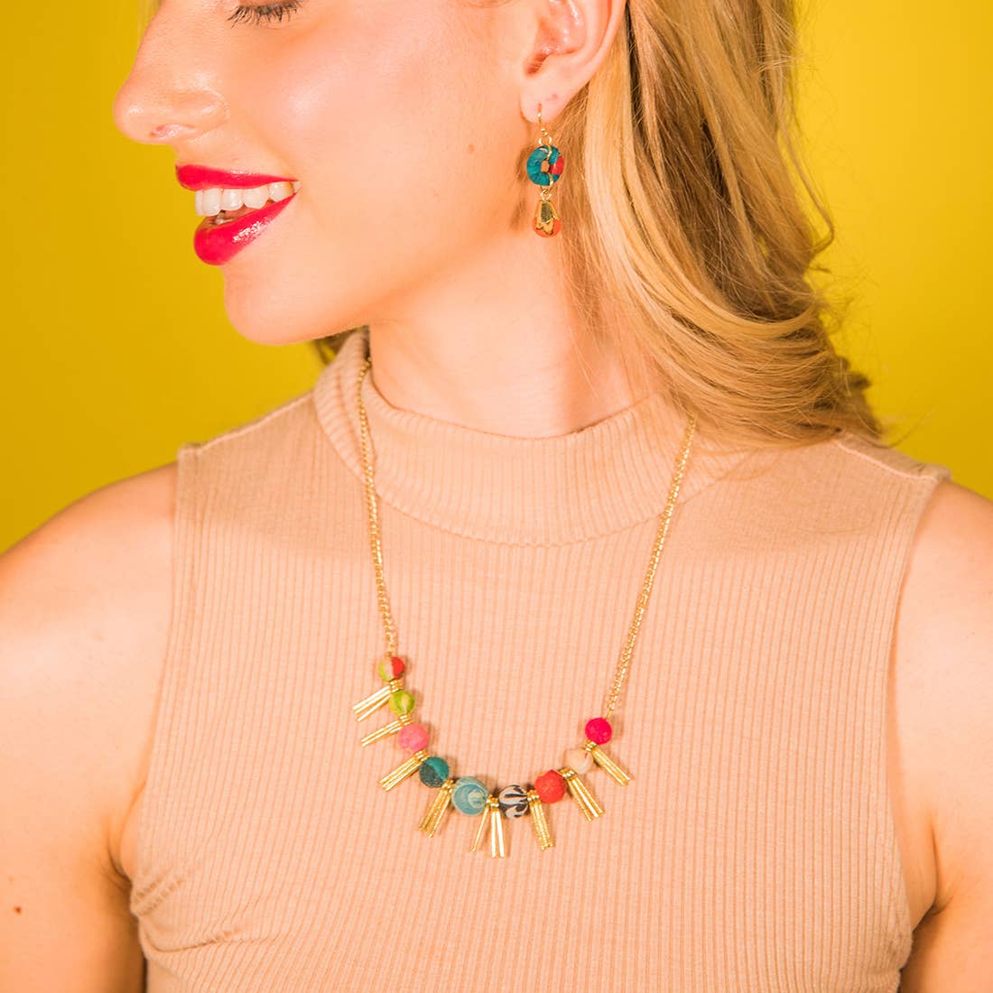 Aasha Beaded Kantha Handcrafted Spikes Necklace