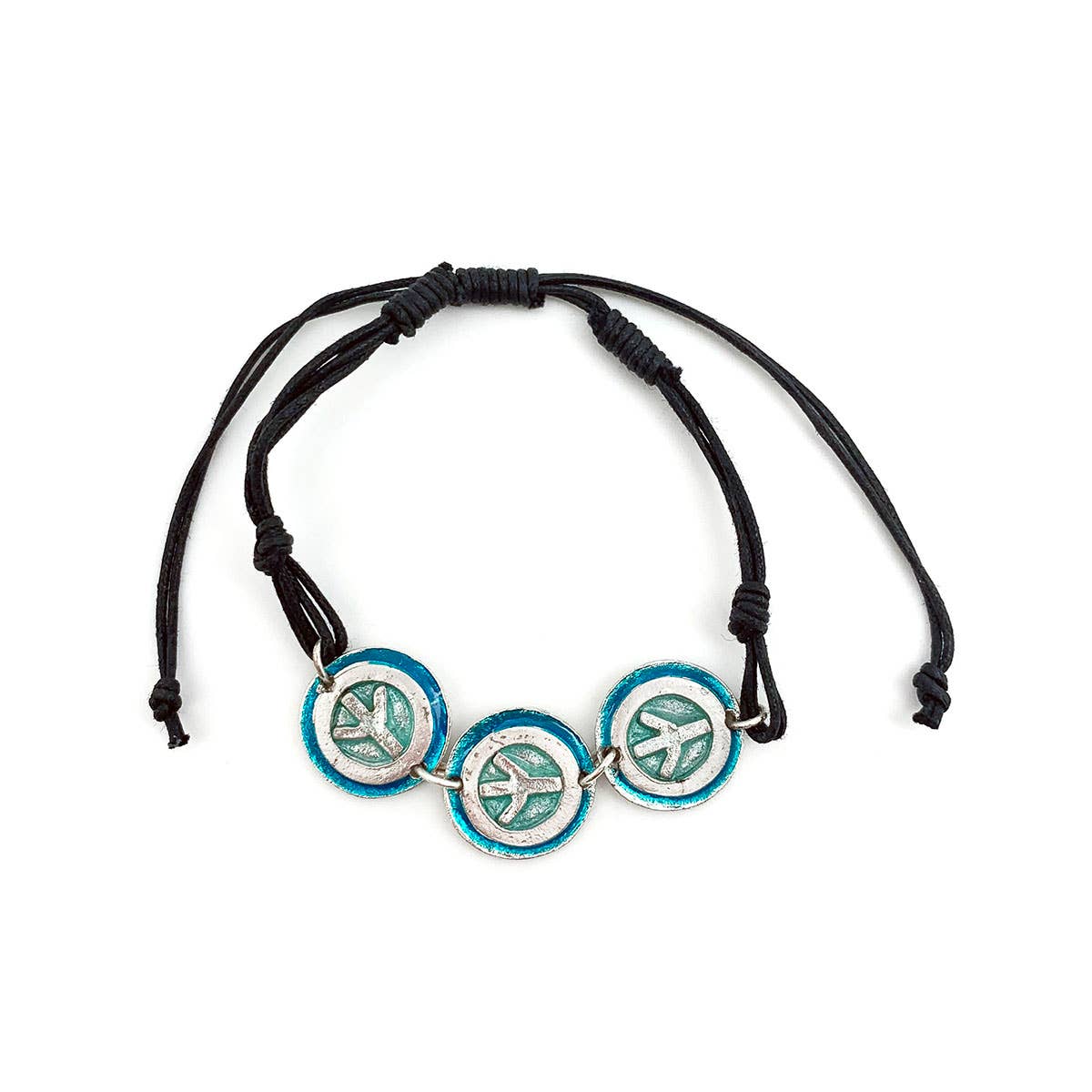 Pewter Bracelet with Color Enamel - Teal/Aqua Peace Sign