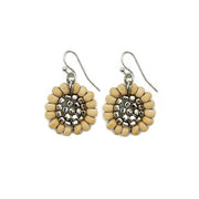 Sachi Wood Bead Flower Earrings - Beige
