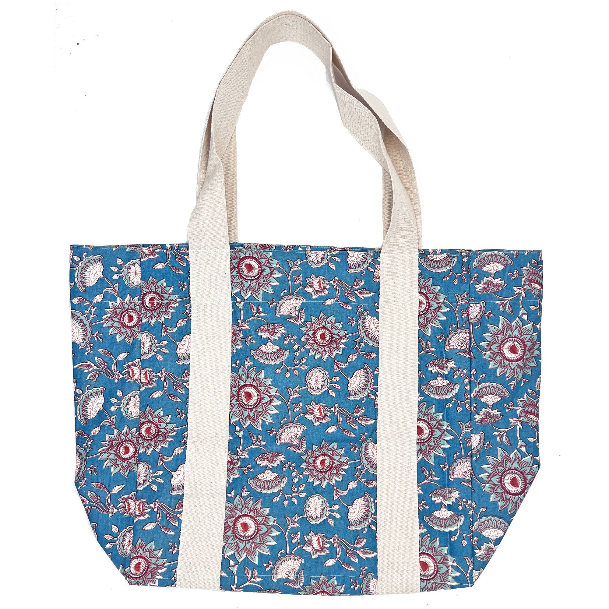 Handcrafted Canvas Bag with Block-Printed  Denim Floral