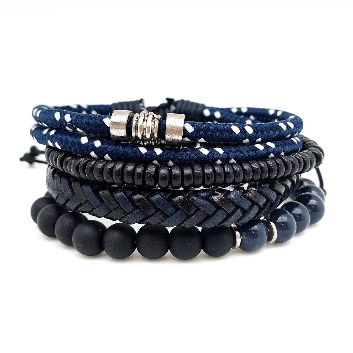 Aadi Blue Woven Navy and Black Beads Men's Bracelet Set