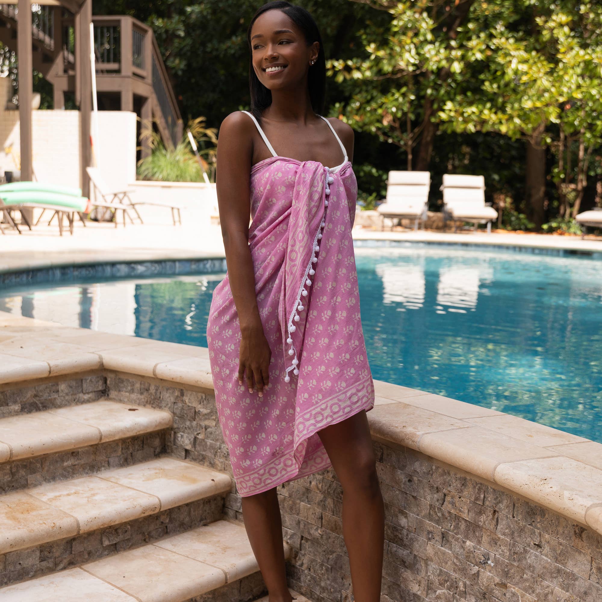Handcrafted Cotton Sarong - Pink Floral Sprig