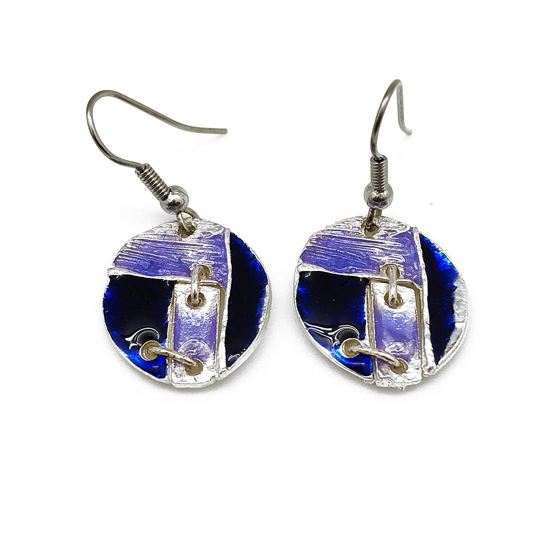 Pewter Earrings with Color Enamel - Cobalt/Lavender