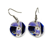 Pewter Earrings with Color Enamel - Cobalt/Lavender