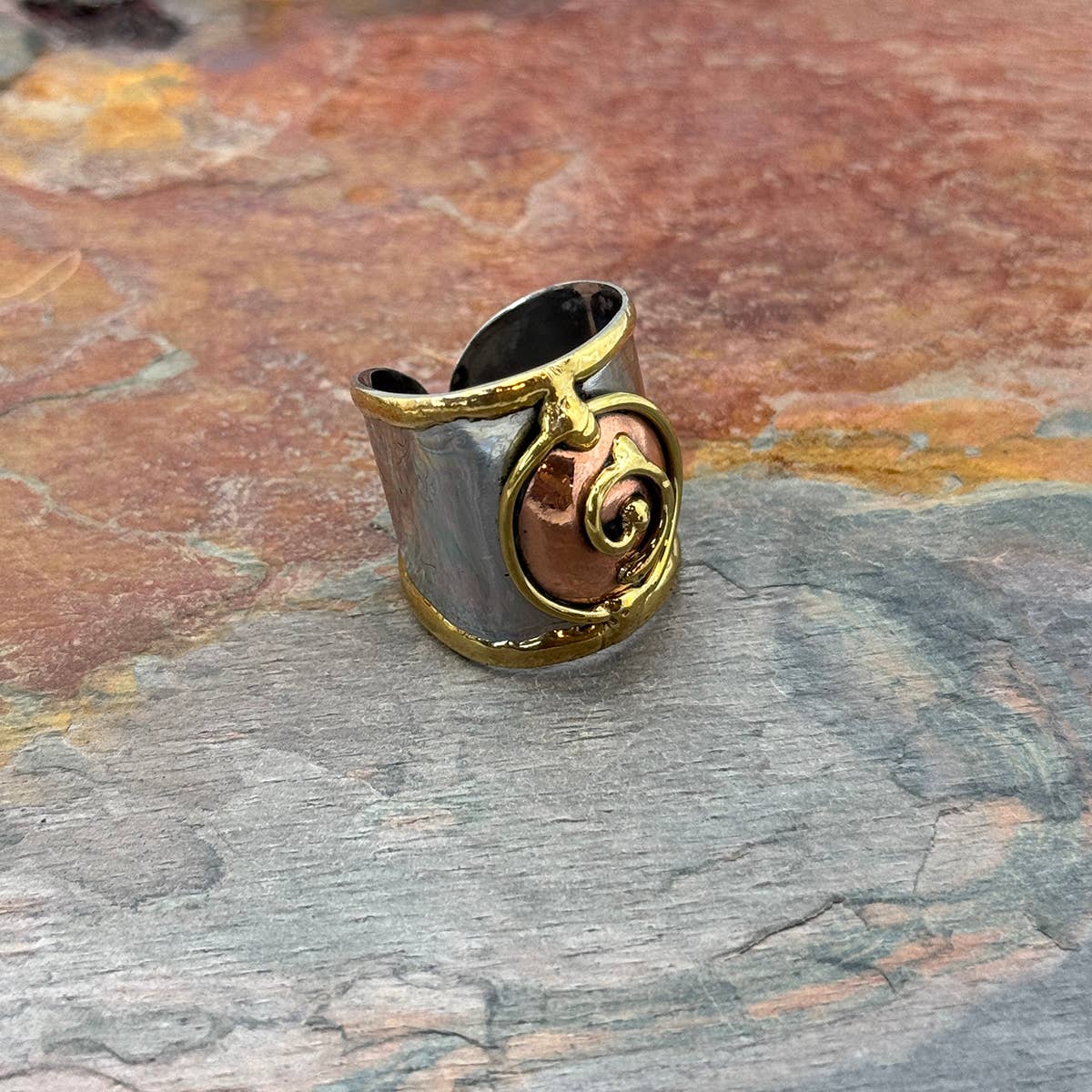 Janya Mixed Metal Ring - Spiral Orb