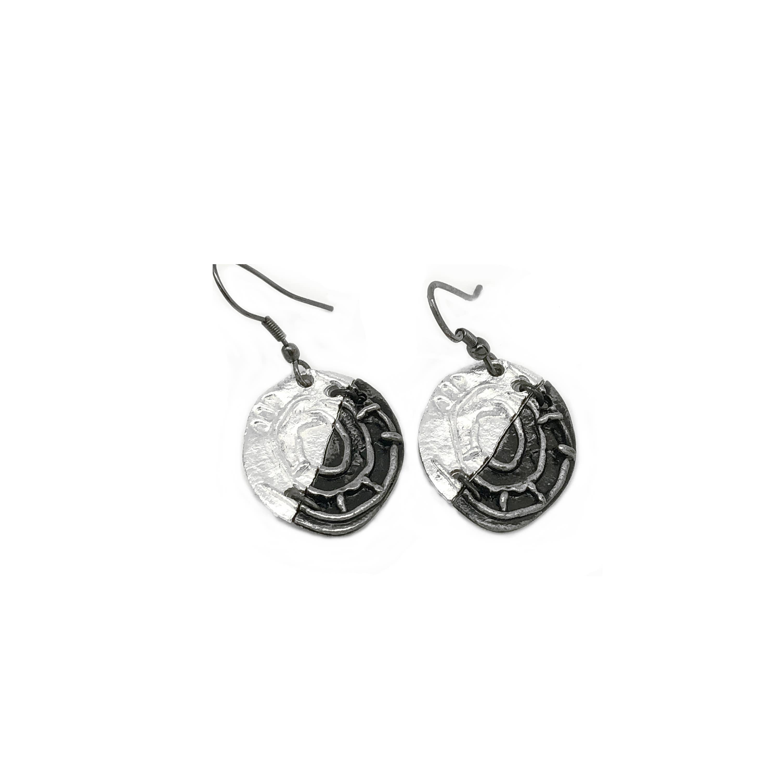 Pewter Earrings - Hatched Circle