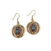 Mixed Metal and Snowflake Obsidian Stone Earrings
