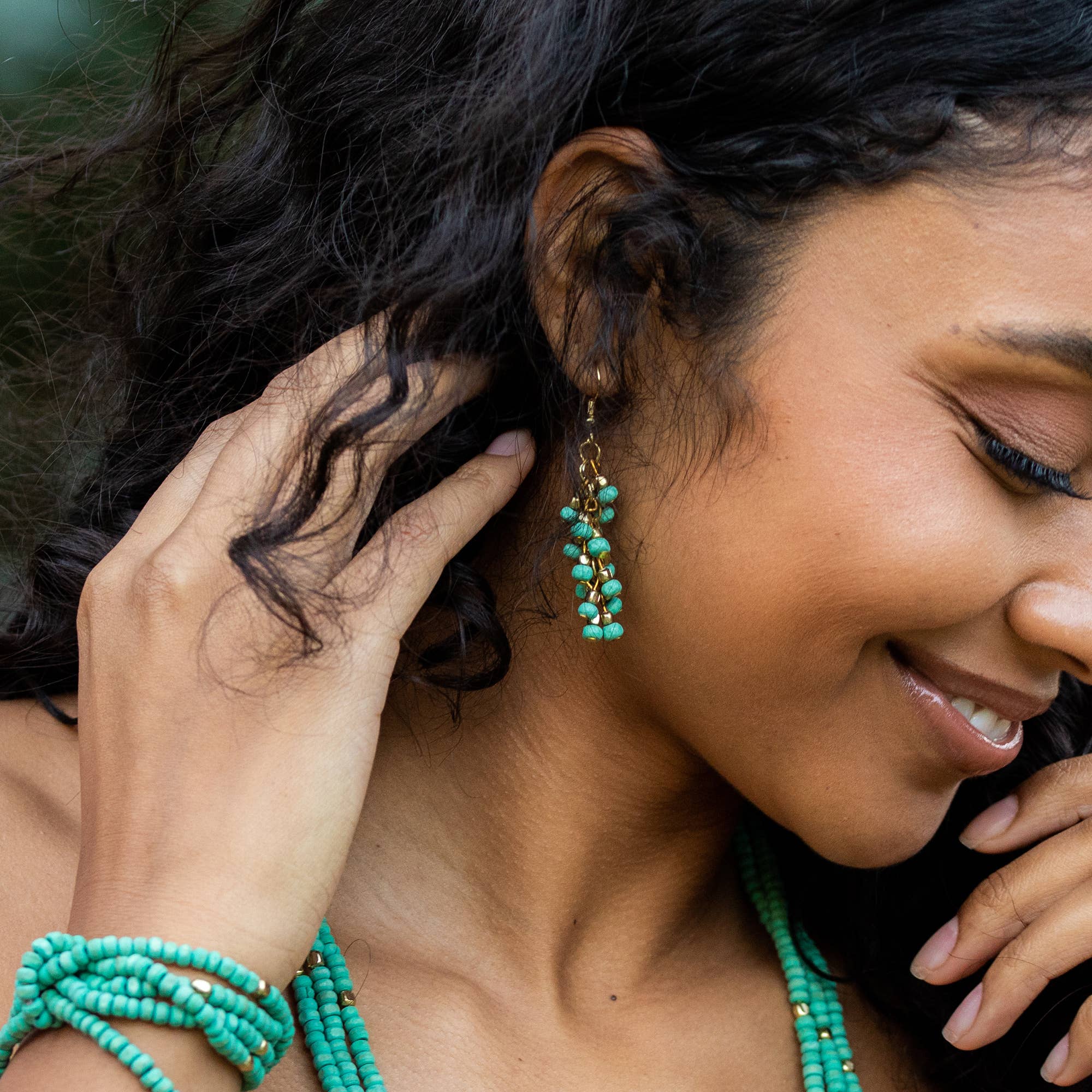 Sachi Chromatic Hues - Sea Green Dangle Cluster Earrings
