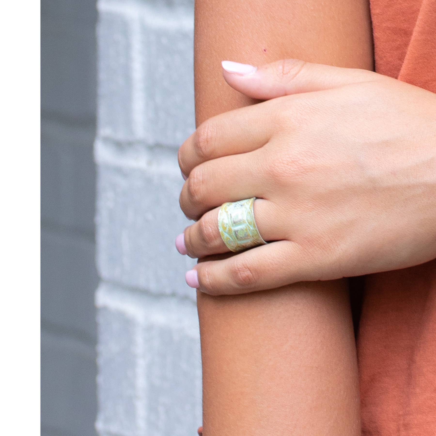 Silver Patina Ring - Mint Square Rivets