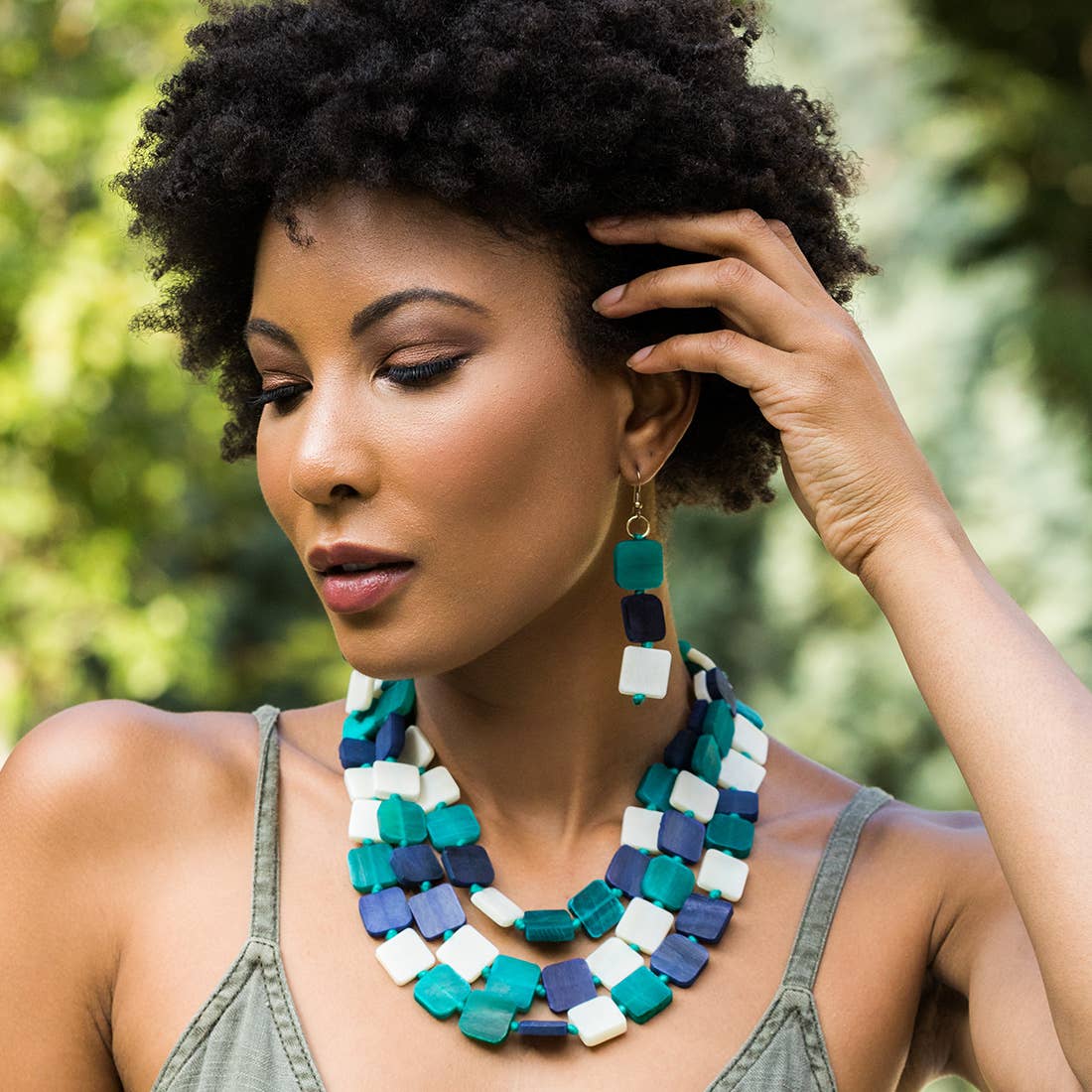 Omala Azure Coast Collection Earrings - Triple Square Beads