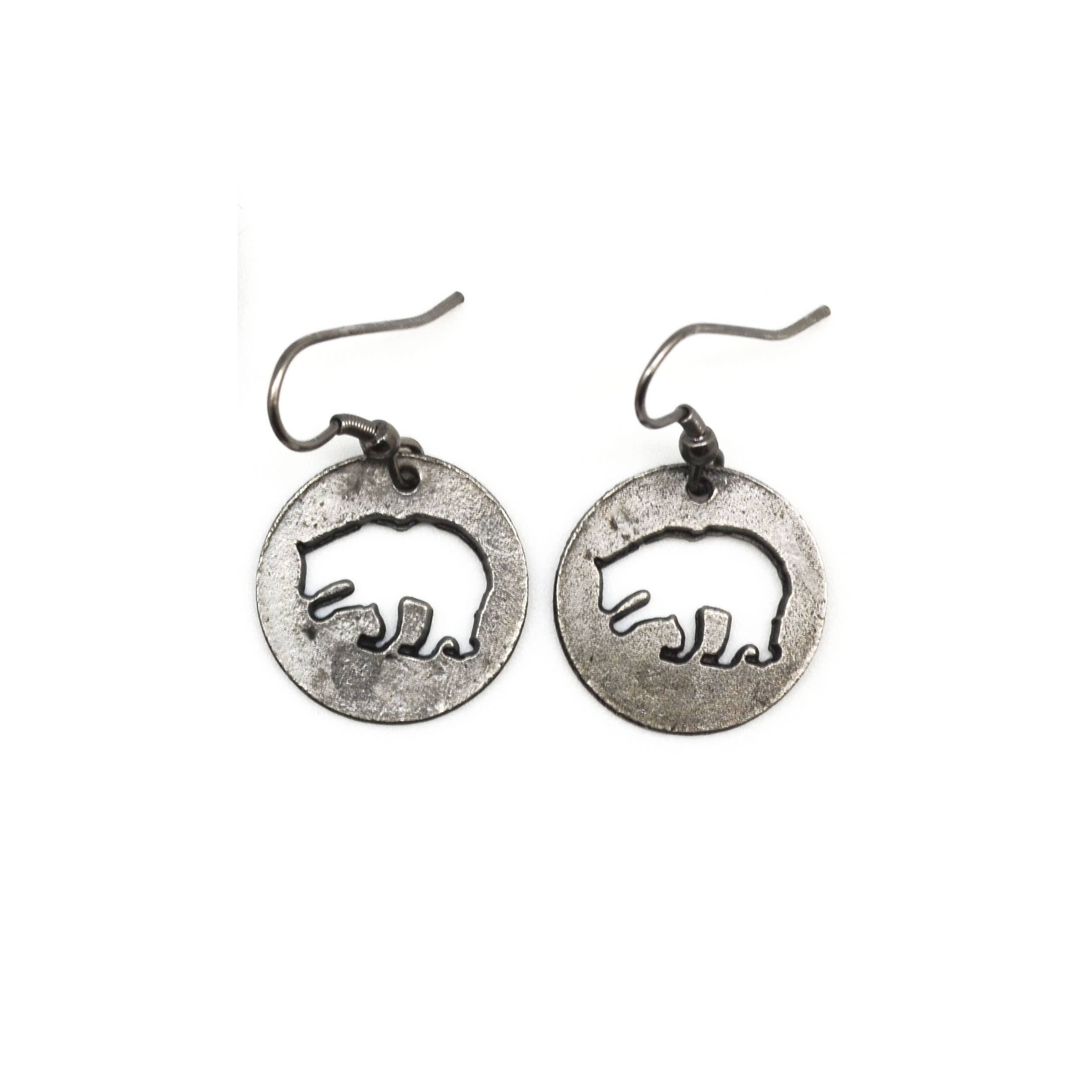Pewter Earrings - Bear Cutout