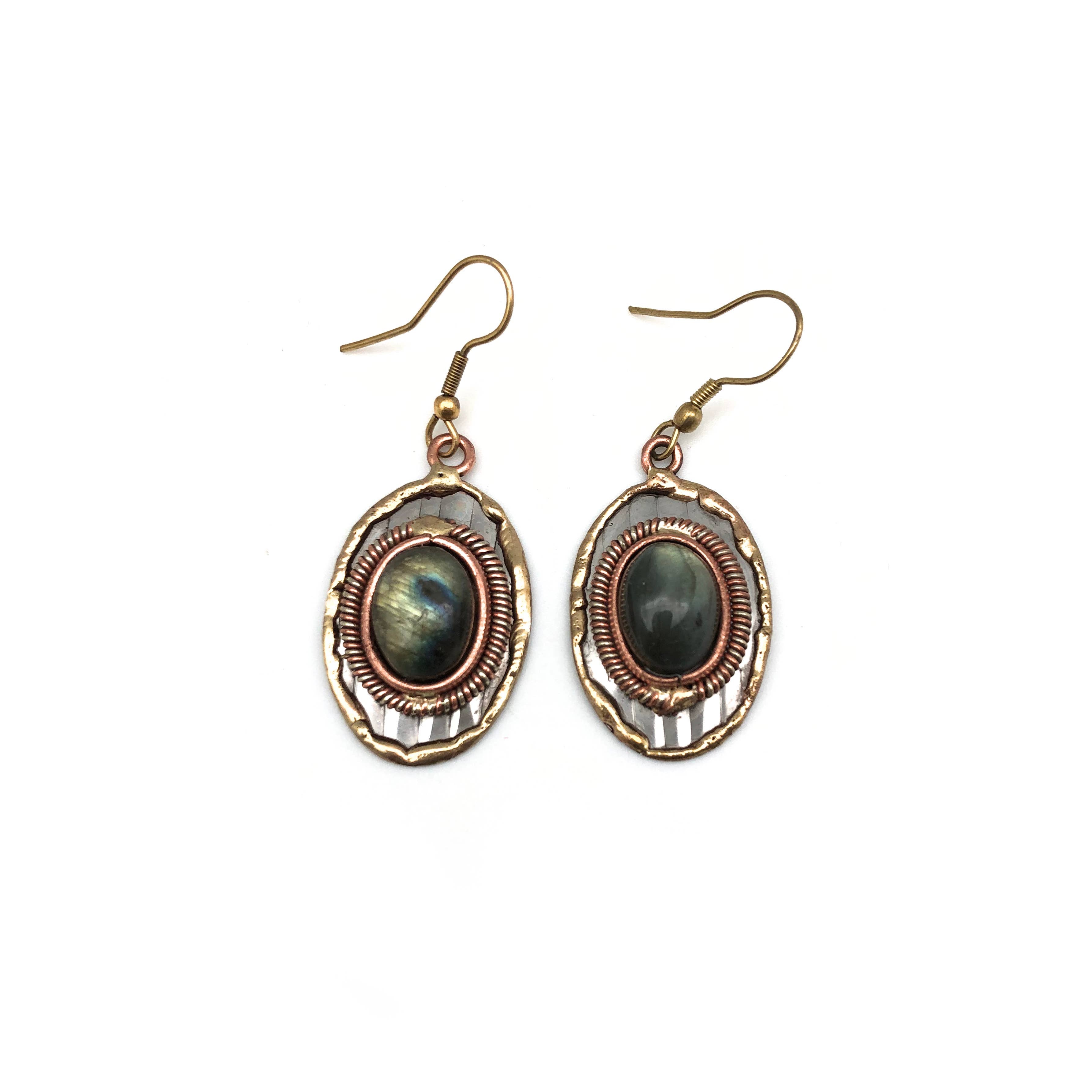 Mixed Metal and Labradorite Stone Earrings
