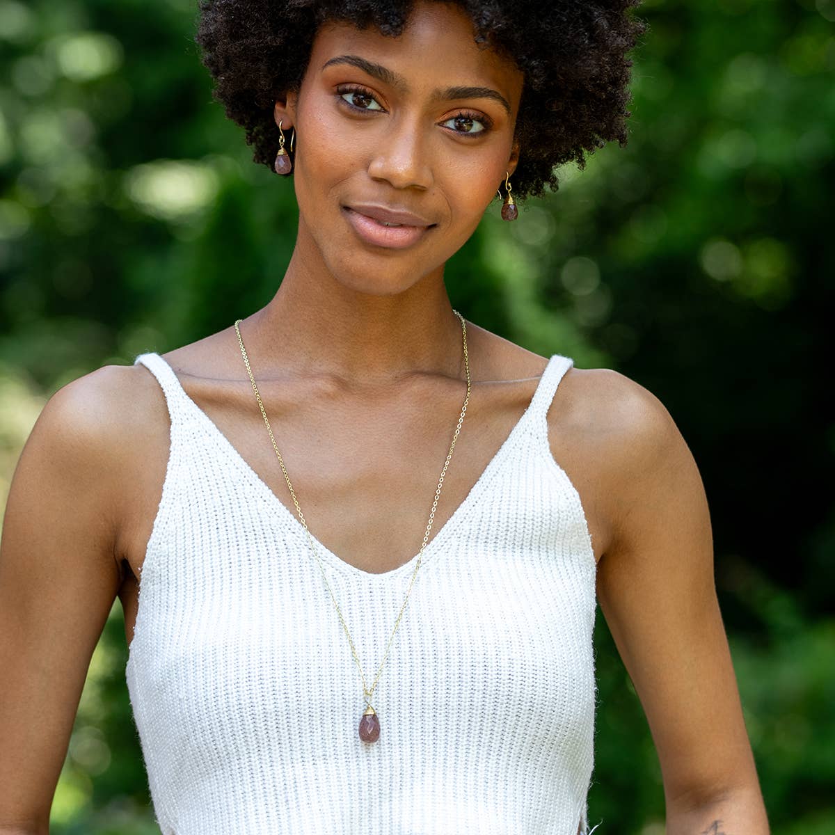 Gold-Plated Strawberry Quartz Teardrop Necklace